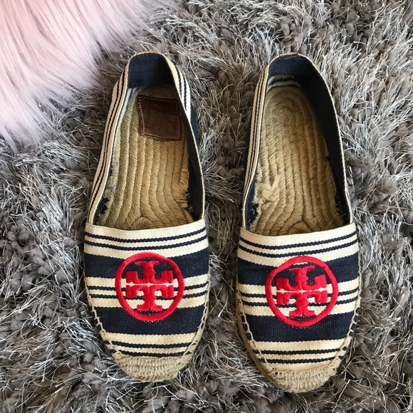 Tory Burch Shoes - Tory Burch Espadrilles blue white size 11 logo